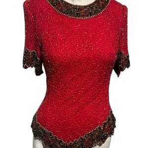 ✨ Vintage Red Glam Sequin Top